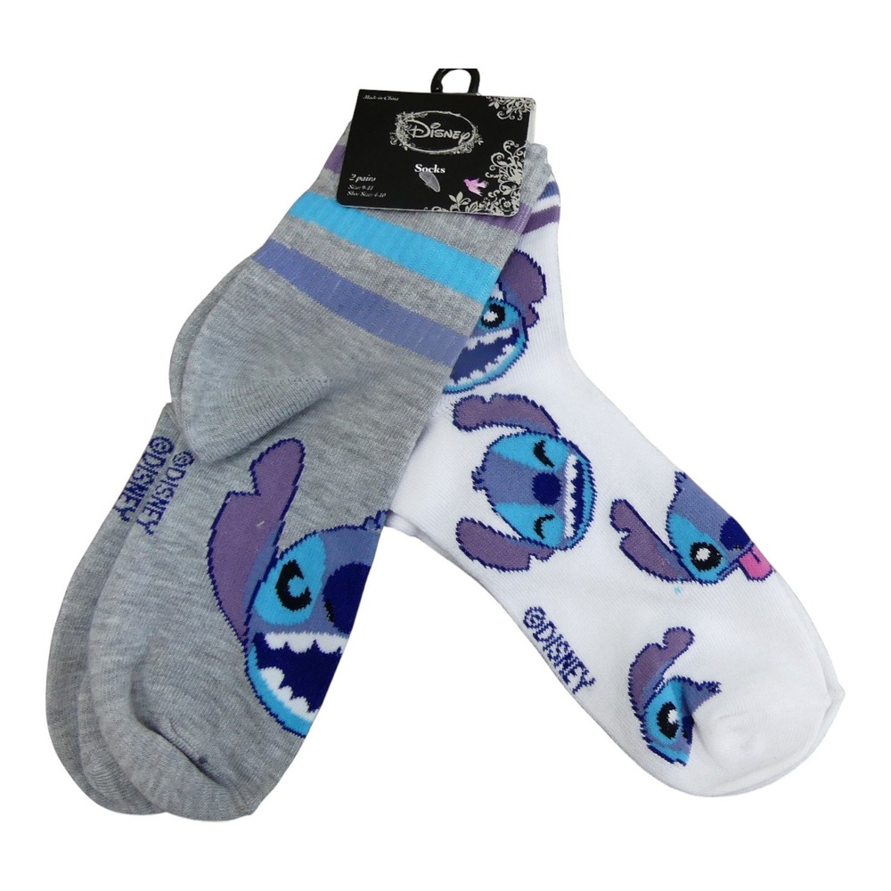 Disney Socks Womens 9-11 Multicolor 2-Pack Lilo & Stitch Ankle Low Cut